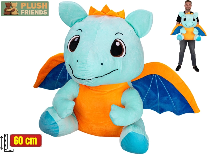 Plush Friends dragón de peluche azul claro 60 cm (sentado)