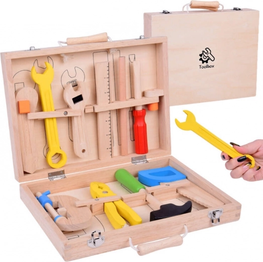 Juego de herramientas de madera en maletín para niños