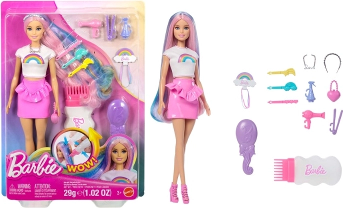 Muñeca Barbie con cabello arcoíris y un estilo brillante