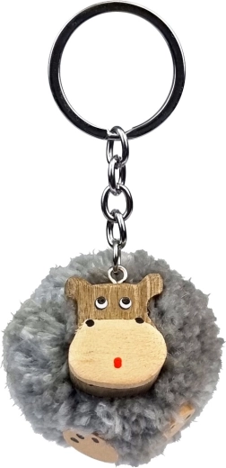 Llavero de madera con pompón Hipopótamo