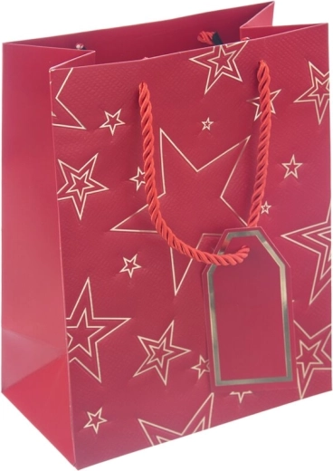 Bolsa de regalo de papel con motivo de estrellas, roja 18 × 10 × 23 cm