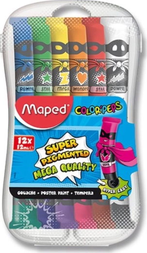 Pinturas témpera en tubos 12×12 ml en caja de plástico MAPED
