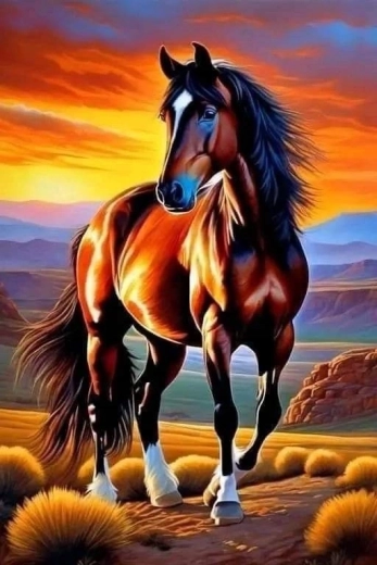 Norimpex pintura de diamantes – caballo marrón al atardecer 30 × 40 cm