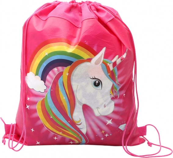 Saco escolar para zapatos y ropa con motivo de unicornio y arcoíris rosa 35x27 cm