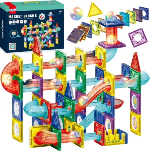 Woopie bloques de construcción magnéticos 3D – circuito educativo de canicas, 105 piezas