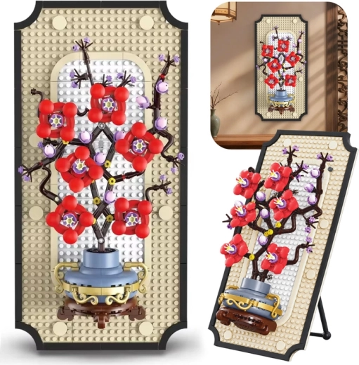 Set de construcción decorativo de flores en un jarrón en un marco