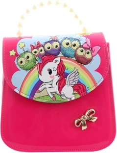 Bolso infantil con unicornio y búhos, rosa, brillante