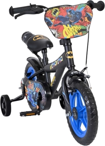 Bicicleta infantil 12" Batman con ruedas de apoyo y bidón