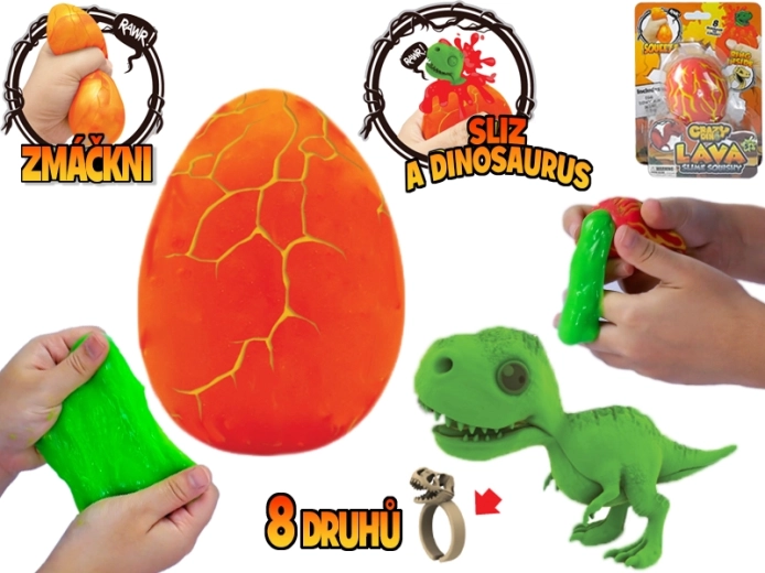 Huevo Crazy Dino con slime, figura de dinosaurio y anillo