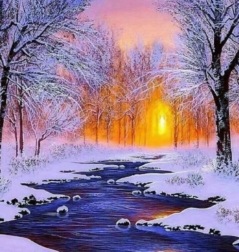 Norimpex Pintura por números: río con bosque invernal de fondo 40 × 50 cm