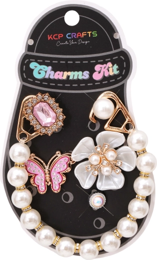 Set de adornos para chanclas con cadena de perlas y mariposa rosa - 1 pieza