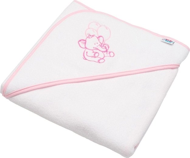 Toalla infantil de rizo con capucha y bordado New Baby 80 × 80 cm – blanca elefantito