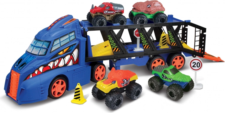 Tráiler con pista para monster trucks de 45 cm
