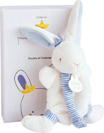 Set de regalo con conejito y sujeta-chupete azul 15 cm
