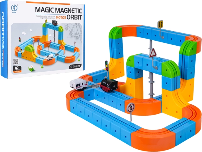 Circuito de tren magnético de colores con 101 piezas