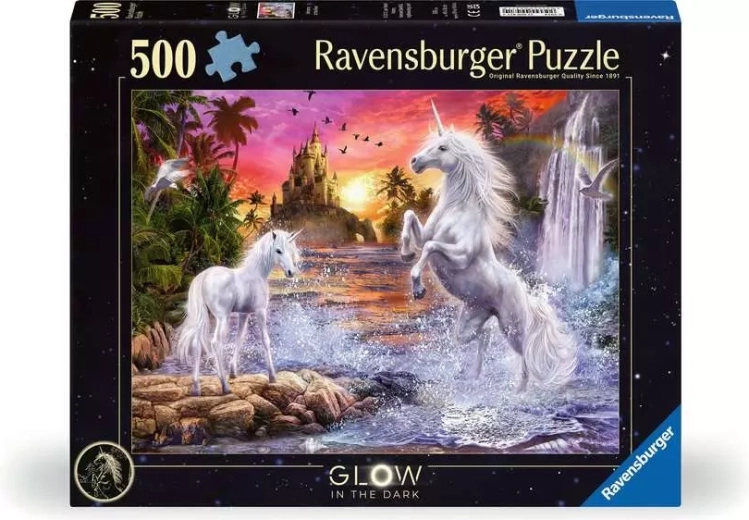 Puzzle luminoso Ravensburger Unicornios junto al río, 500 piezas