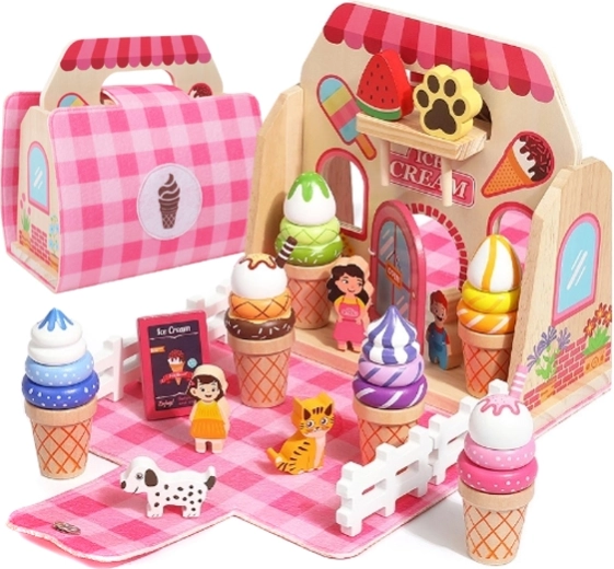 Set de helados de madera en un maletín
