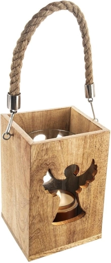 Farol de madera con ángel MANGO 20,5 cm