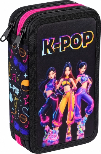Estuche escolar de tres pisos totalmente equipado K-Pop Demon Hunters Huntrix, negro
