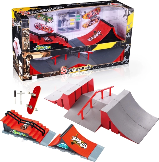 Set de skatepark para fingerboard XL con escaleras, barandilla y 2 fingerboards