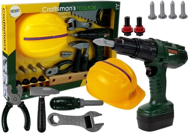 Set infantil de herramientas con taladro a pilas y casco
