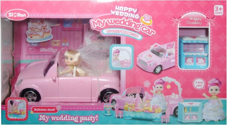 Coche con muñeca y accesorios de boda - 1 pieza