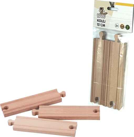 BABU vías rectas de madera 15 cm – set de 2 uds