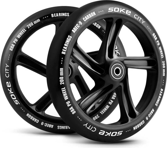 Ruedas SOKE para patinete urbano 200 mm negras – juego de 2 uds.