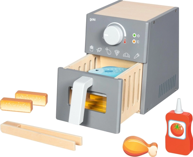 Freidora de aire de madera con accesorios