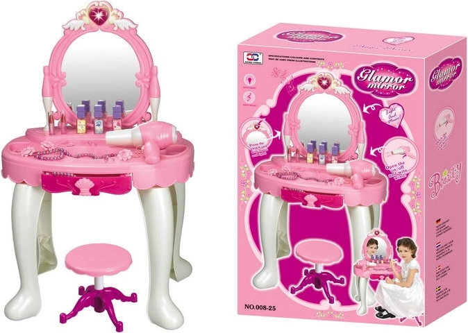 Tocador Glamour con espejo iluminado y secador de pelo a pilas