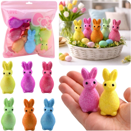 Conejitos de Pascua brillantes de poliestireno - 6 uds.