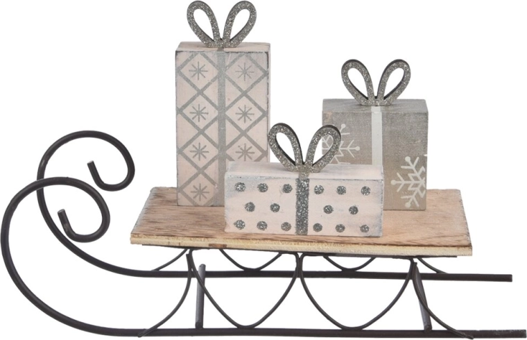Trineo decorativo de madera/metal beige 23 × 14 × 7 cm
