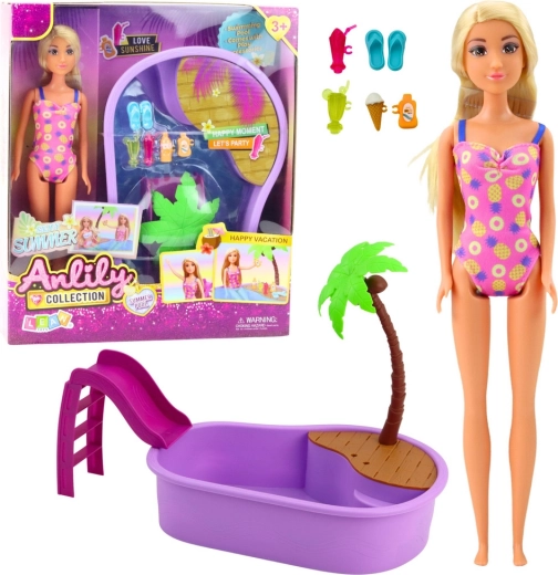 Muñeca ANLILY en la playa con piscina y accesorios