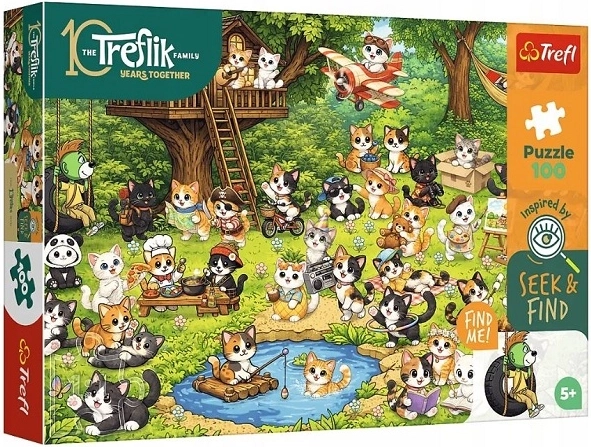 Puzzle Trefl Seek and Find Mundo de gatos 100 piezas