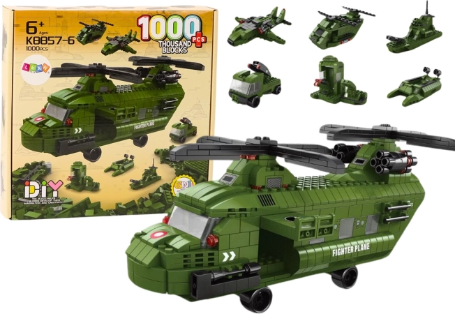 Set de construcción de helicóptero militar verde de 1000 piezas