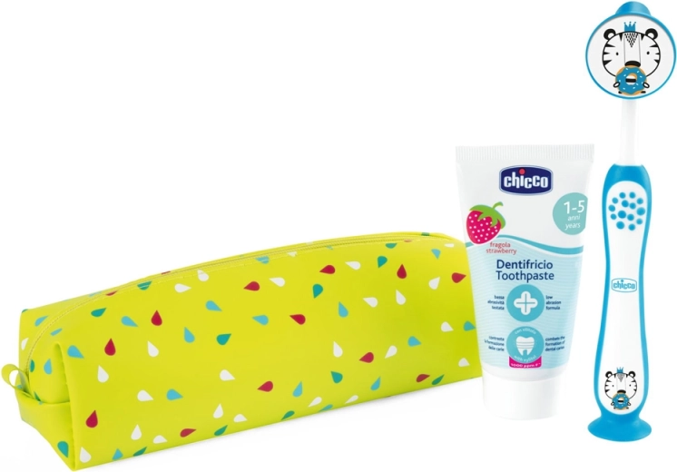 Chicco set de higiene dental de viaje con cepillo y pasta Tiger (3 años+)