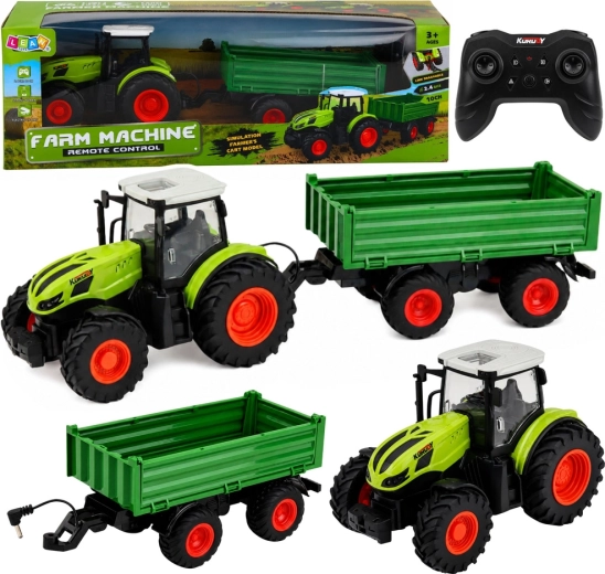 Tractor agrícola teledirigido con remolque desmontable 1:24