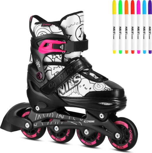 Patines en línea infantiles ajustables 4 en 1 con rotuladores NILS Extreme Tinty – Rosa