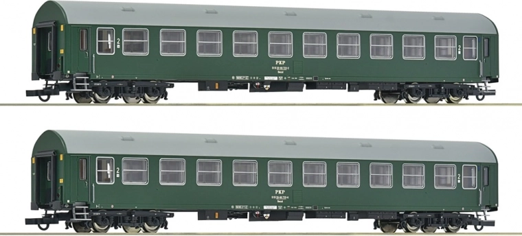 Roco set de 2 coches de pasajeros PKP H0 Bwxzd Y/B 70