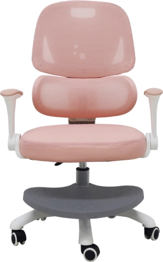Silla infantil ergonómica giratoria para escritorio con reposapiés rosa