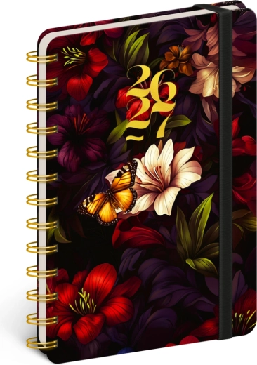 Agenda espiral de 18 meses Petito – flores rojas 2026/2027, 13 × 18 cm