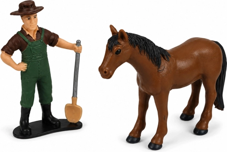 Figura de granjero y caballo en el paquete