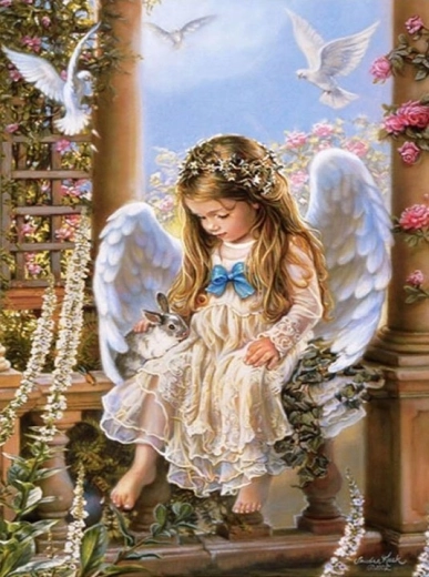 Pintura de diamantes – angelito sentado 30 × 40 cm