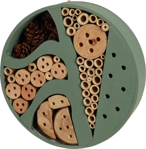 Hotel de insectos de madera, diámetro 25 cm, gris/verde