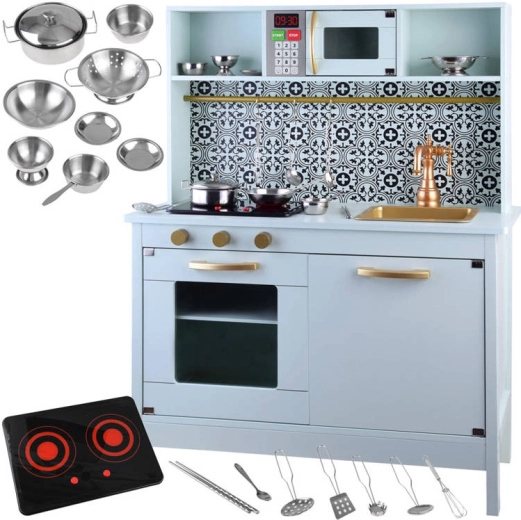 Cocinita infantil de madera en color menta con accesorios de cocina