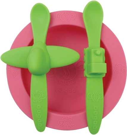 Set de vajilla para niños Oogaa rosa con verde