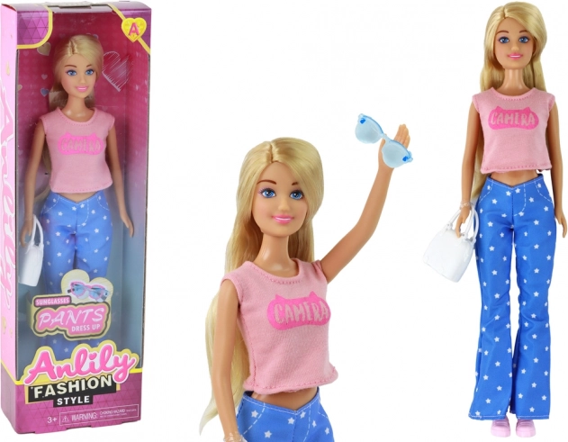 Muñeca Anlily con pelo rubio largo y accesorios – Rosa