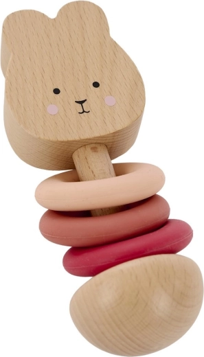 Jabadabado sonajero de madera con forma de conejito con anillas de silicona