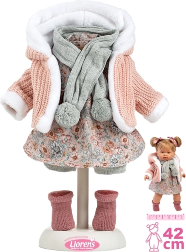 Ropa para muñeca de 42 cm – set rosa de punto con bufanda y falda