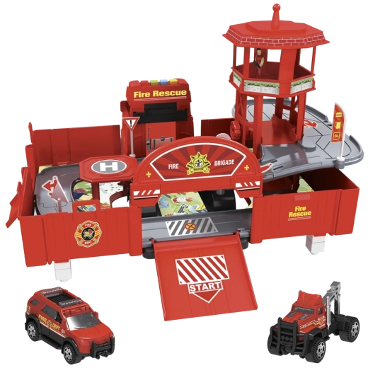 Estación de bomberos 2 en 1 con coche y helicóptero Sparkys